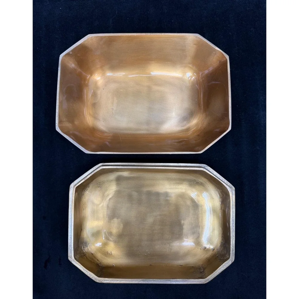 Gold Toned Cast Iron Lidded Small Storage Box Decor Diamond Jewelry Junk Candy